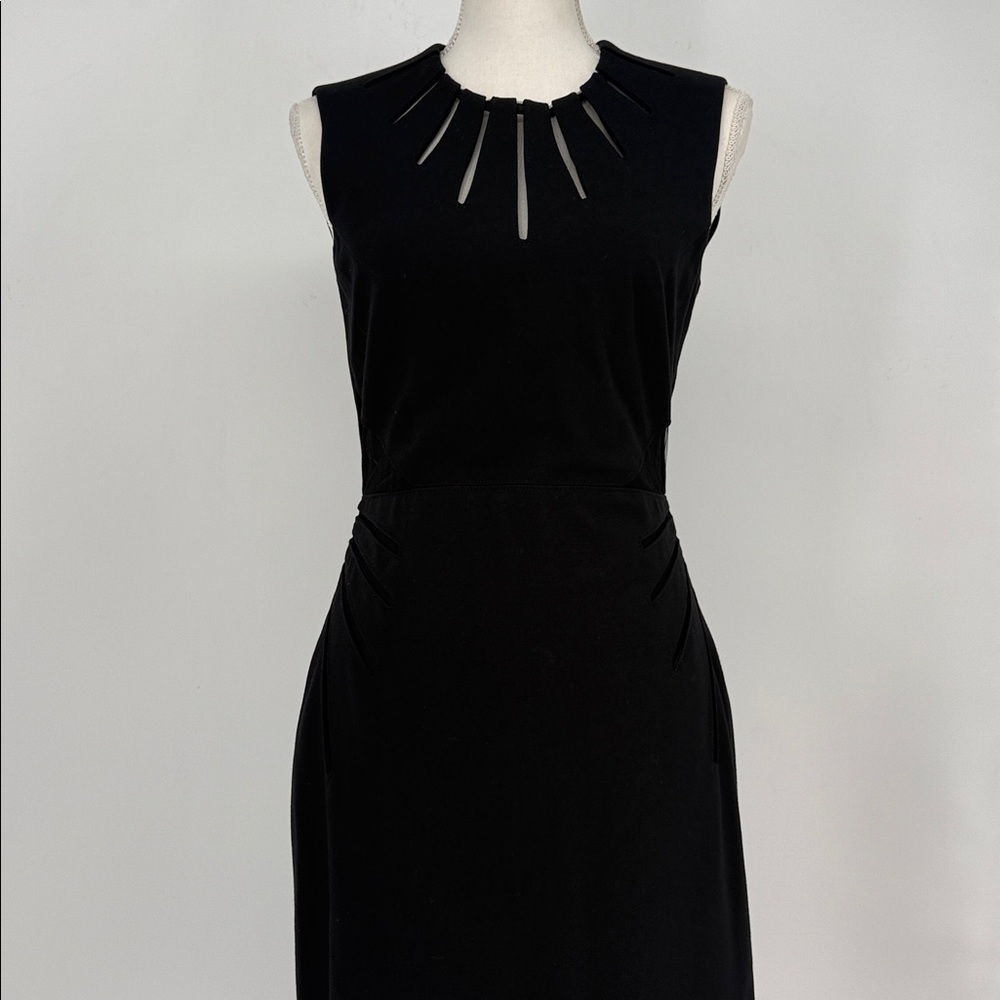 CATHERINE DEANE Size 6 Black Rayon Blend Cut Out Sleeveless Below Knee Dress - Picture 2 of 8